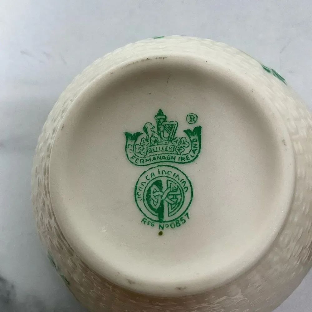 VINTAGE BELLEEK Porcelain Sugar Bowls Shamrock and Basketweave
